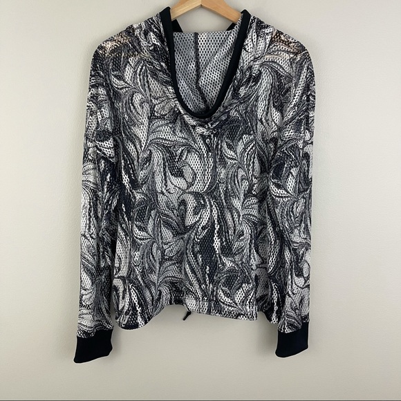VICTORIA'S SECRET Black White Marble Swirl Mesh Sport Drawstring Hoodie - Picture 13 of 14
